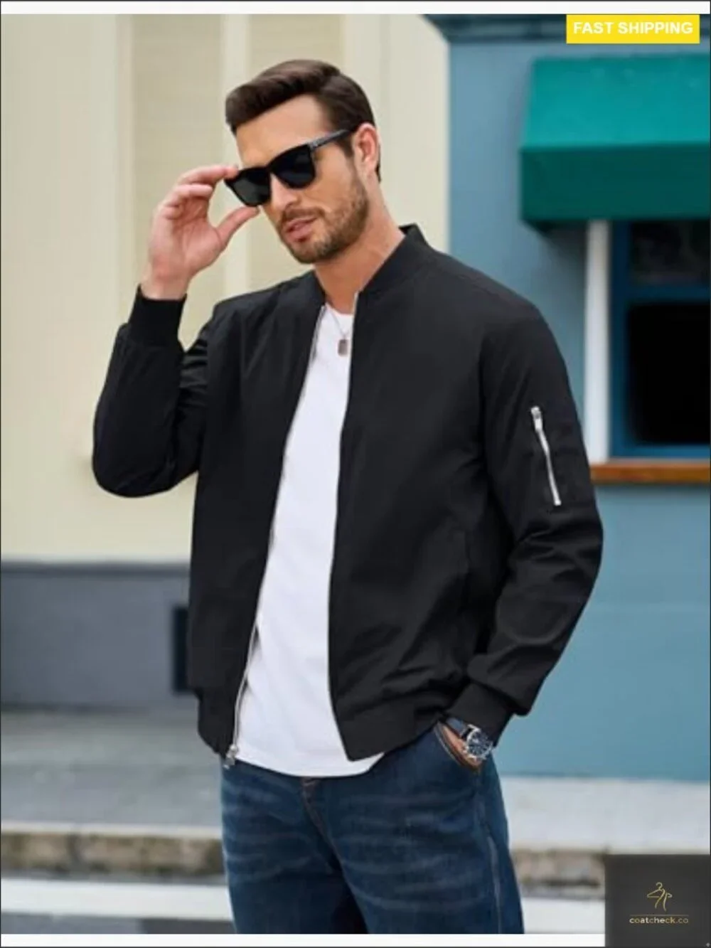 Lightweight Bomber Jacket Zip Up Casual Windproof with 5 Pockets
